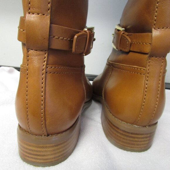 MICHAEL KORS Stockard Cognac Leather Tall Riding Boot Gold MK Sz 5.5 - Picture 5 of 16